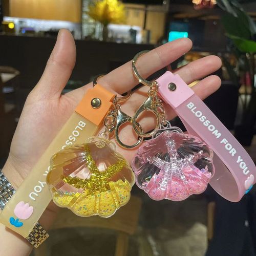 亚克力入油流沙海星贝壳钥匙扣漂流漂浮液体书包车用钥匙扣