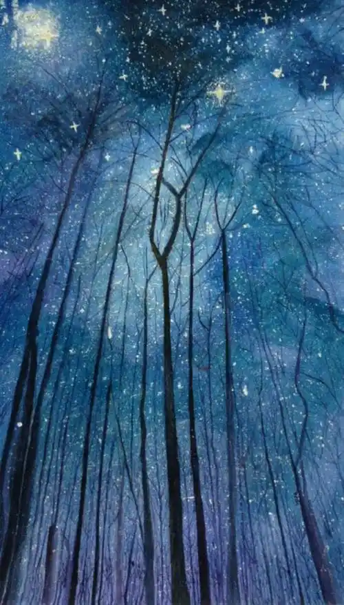 关于星空的水粉画关于星空的水粉画梦幻简单