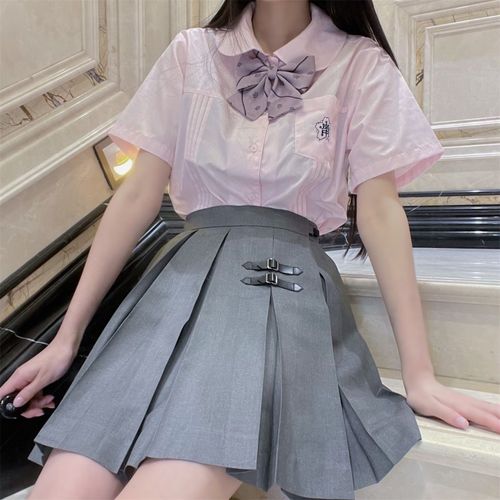 优品学生皮扣短裙纯色半身褶中10箱基础制服学生校服