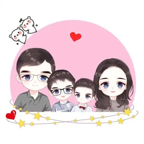四月头像设计,一家三口,四口微信头像,漫画头像大盘点