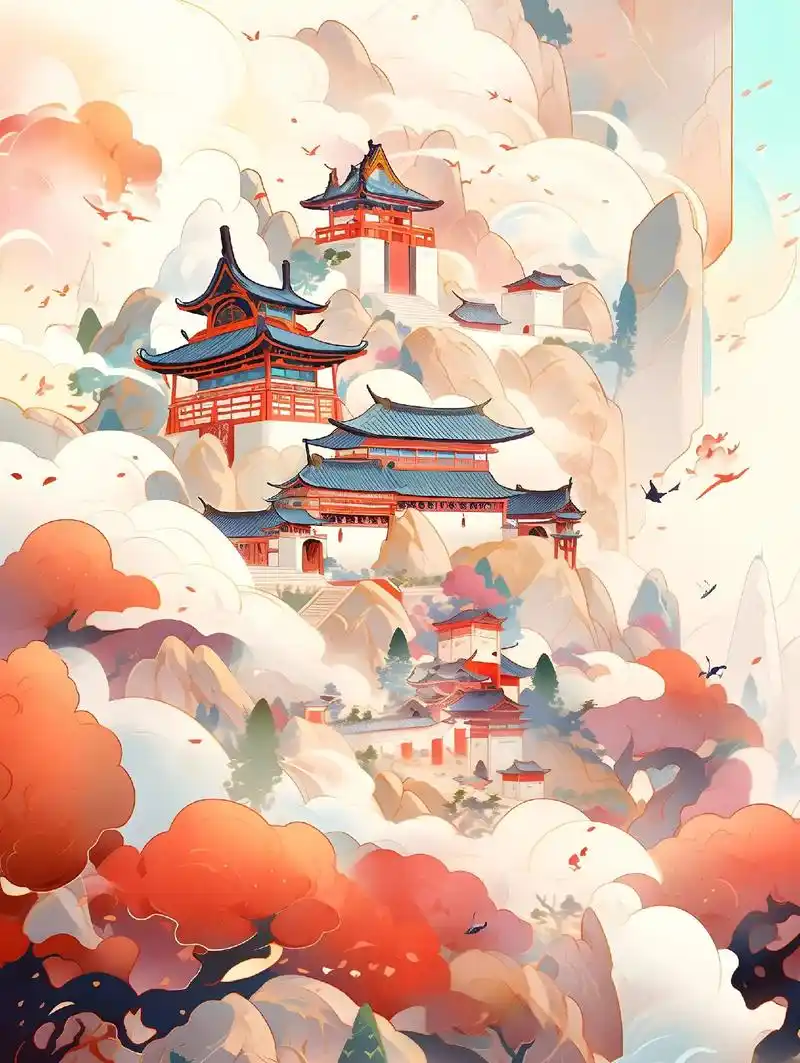 云端楼阁.#古风 #插画 #我若拿出这个美景阁下又该如何应对 - 抖音