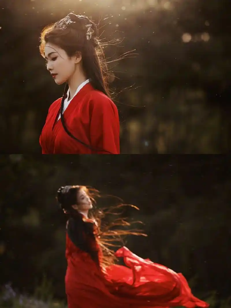 组图:白鹿中秋红衣古装大片曝光 江湖侠女造型英气惊艳