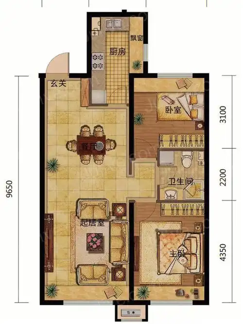 二室一厅想强加一个衣帽间,设计师给提供四个方案,最后一张是原始户型