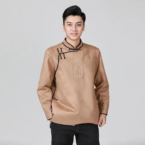 短款蒙古袍男士刺绣民族风白色蒙古服饰演出服秋季蒙古元素男装  价格