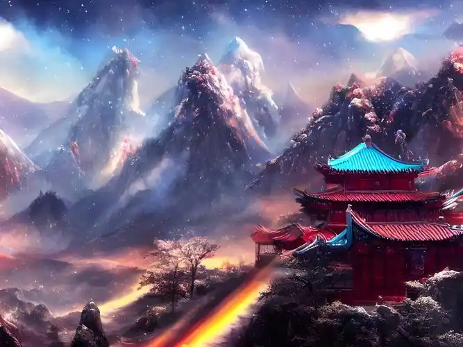 雪山,山庄,美丽的景色,古风音乐.