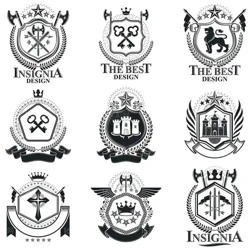 欧式黑白徽章纹章矢量素材二