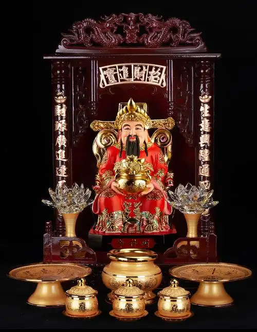 财神爷财神家用摆件比干文财神像神像聚宝盆店铺开业 12寸红衣财神