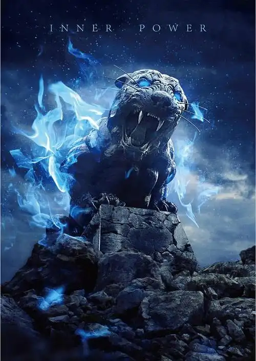 合成蓝光恐怖老虎石像图片的ps教程