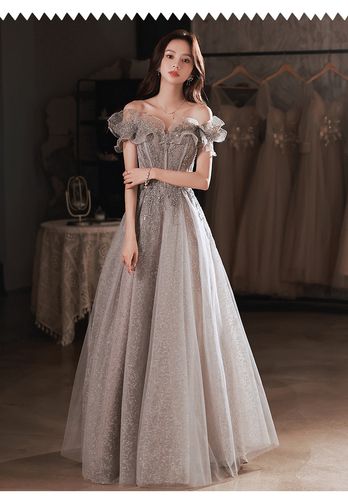 年会礼服女质感晚礼服裙女一字肩年会感轻奢小众高端主持人宴会气质