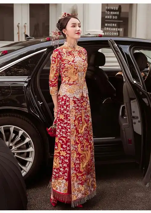 唐装结婚礼服新娘秀禾服新娘2022年新款敬酒服嫁衣中式婚纱显瘦大五福