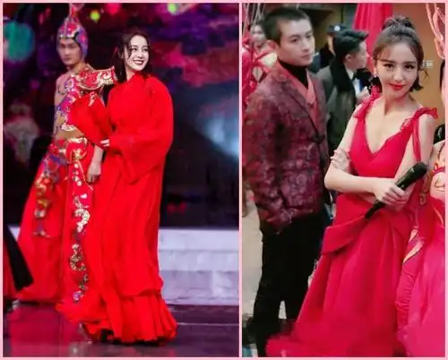 迪丽热巴和佟丽娅同穿红衣装扮,凤九脸和貂蝉脸一目了然!