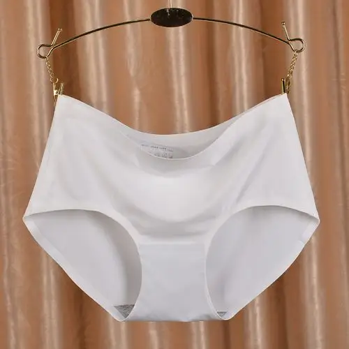 一片式无痕内裤女士白色冰丝夏季中腰高腰大码比纯棉全棉莫代尔.