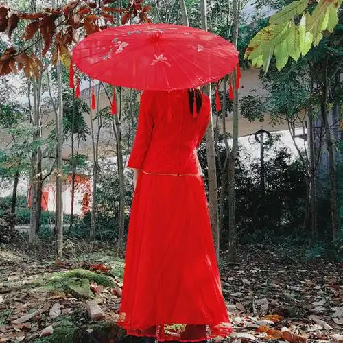 包邮古风丝带伞汉流苏伞套老式竹伞大红红色工艺伞