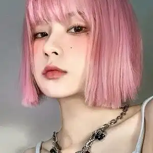 lolita元气少女生假发女短发个性粉色短直发空气刘海bobo全头套式