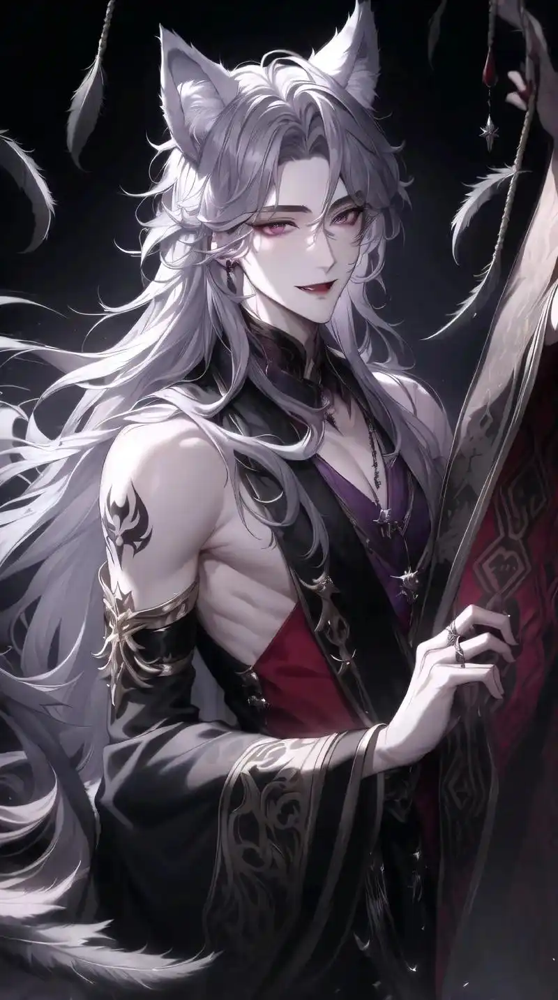 是你得不到的九尾~#白毛 #邪魅古风男主 #插画 #二次元原 - 抖音