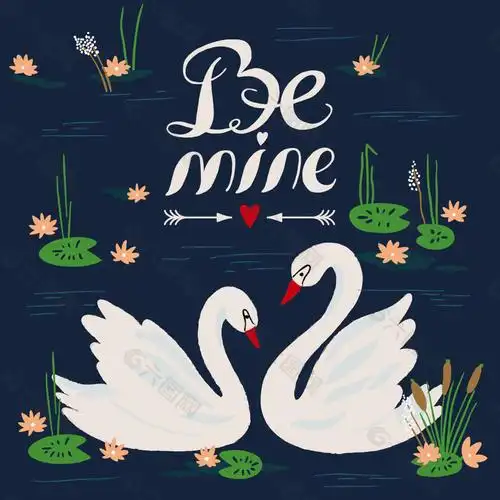 爱情白天鹅矢量插画素材