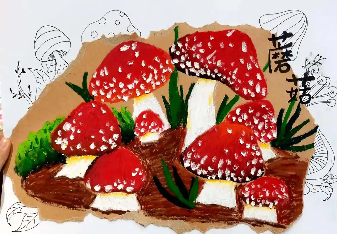 重彩蘑菇绘画,适合8-12岁小朋友#少儿美术 #定西少儿美育 - 抖音