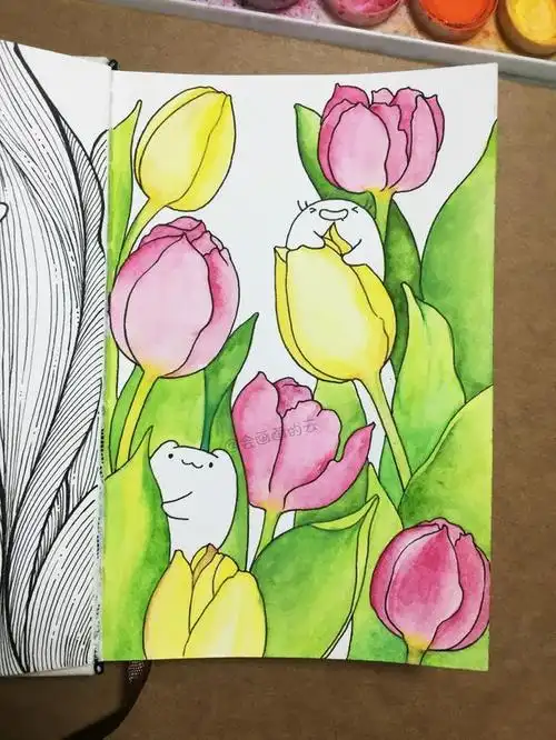 颜色画好用针管笔画出里面具体的线条就完成啦,是不是也很简单!