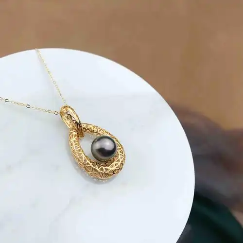 925银镀金镶嵌天然黑珍珠项链