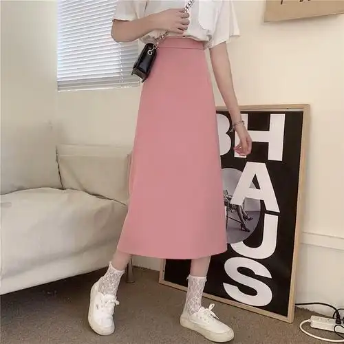 粉色mm字裙显瘦高腰职业韩版中长大码2021年半身裙