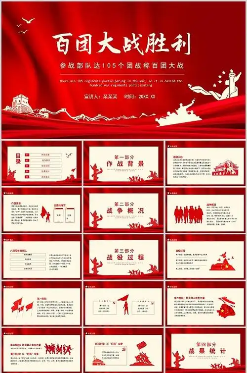 百团大战胜利红色历史ppt场景:全部主题ppt1个作品