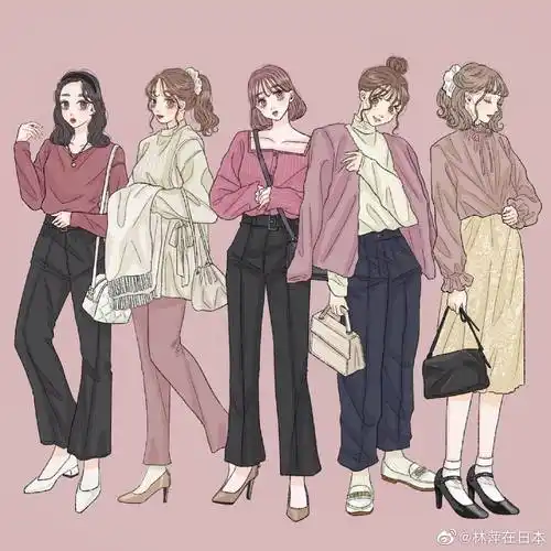 日本时尚插画师分享的闺蜜炸街穿搭
