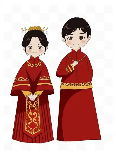 57红色卡通帷幔免抠图25736手绘卡通中式婚礼卡通情侣形象836155人物