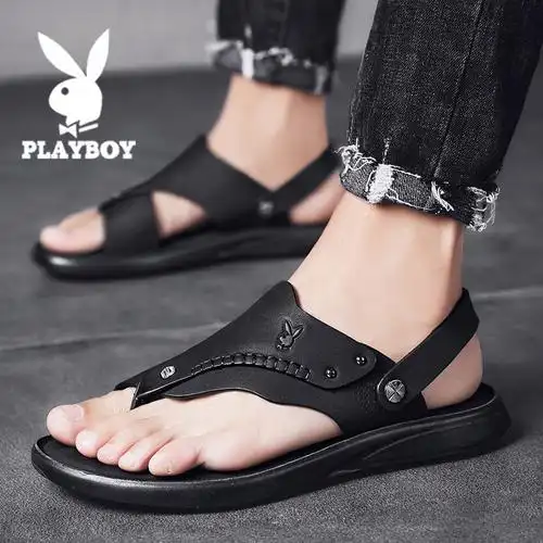 花花公子男士凉鞋2021年新款真皮牛皮皮外两用沙滩沙滩鞋