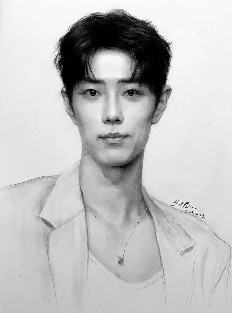 再画一次肖战素描头像.#肖战 #画画 #人物肖像 #素描 # - 抖音