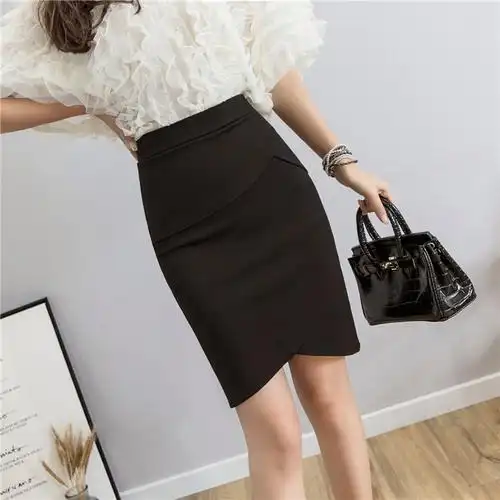 一步裙包臀半身裙女春夏装2019新款高腰开叉包臀裙小黑裙短裙女裙