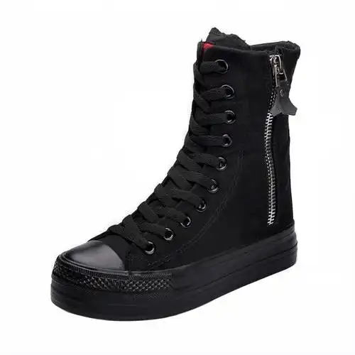 黑色高帮帆布鞋子2020秋季新款韩版百搭长筒帆布鞋