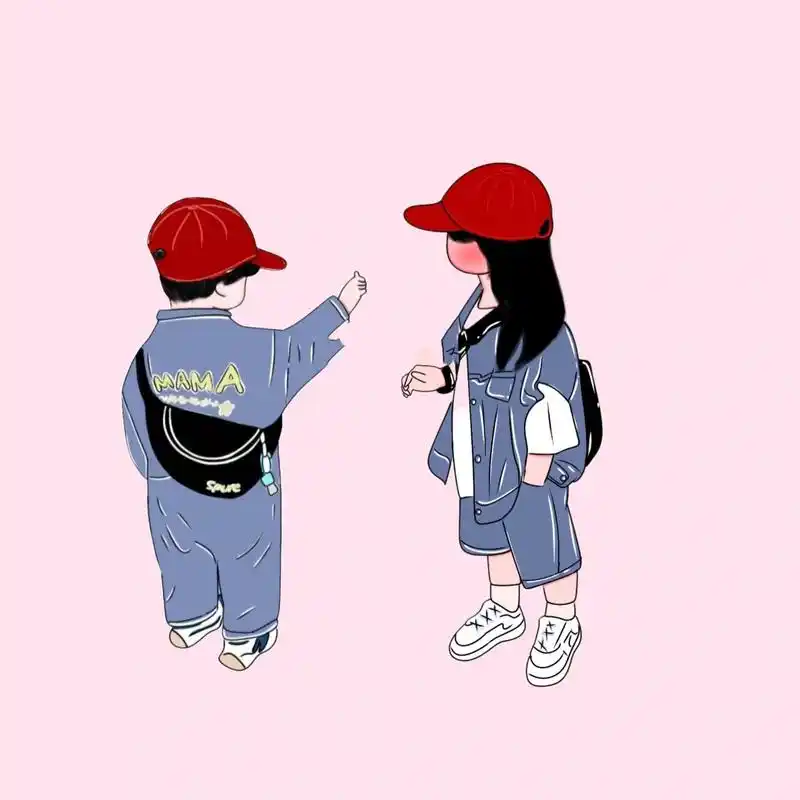 原创手绘亲子头像开学季母女母子兄妹姐弟 祝我宝贝,开学万岁,样样一