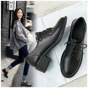 小皮鞋女职业冬季黑色加绒中跟英伦风小黑舒适工作鞋软底上班