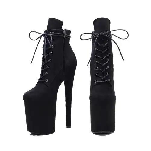 跨境当天发货20cm新款绑带矮靴钢管舞靴防水台辣妹走秀高跟鞋大码