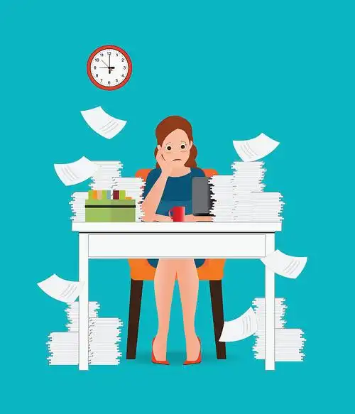 工作压力大,工作过度和疲惫的女商人.矢量/psd素材