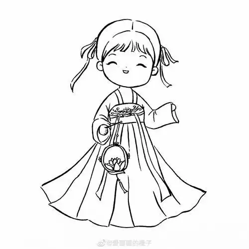 汉服小女孩简笔画 亲子绘画汉服女孩简笔画汉服小女孩简笔画 亲子绘画