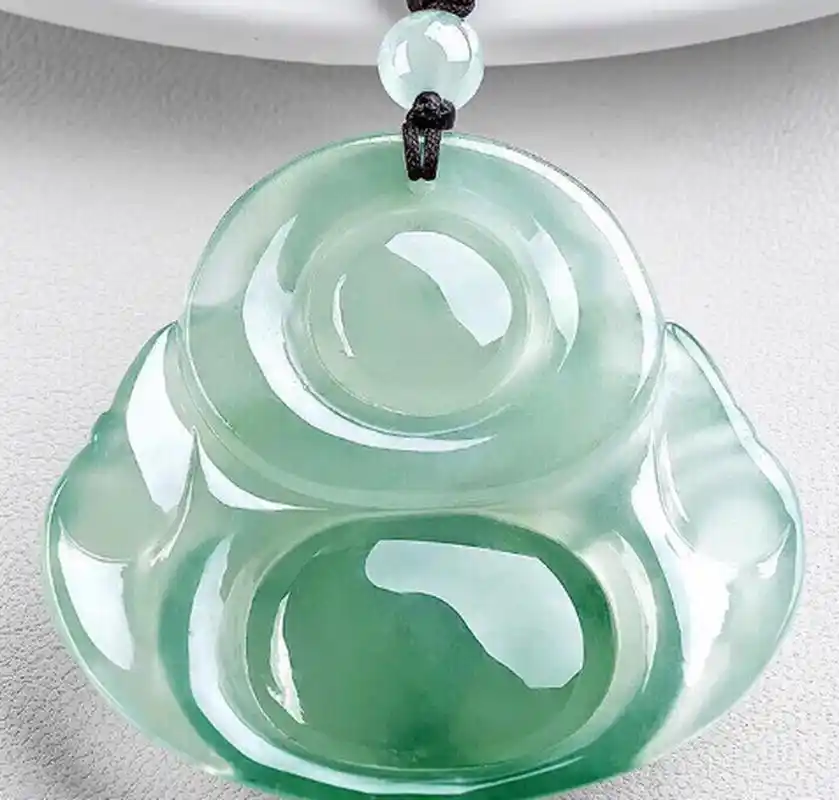 点击头像看直播##翡翠#缅甸冰种翡翠玉佛吊坠女款浅绿飘花弥勒佛笑佛