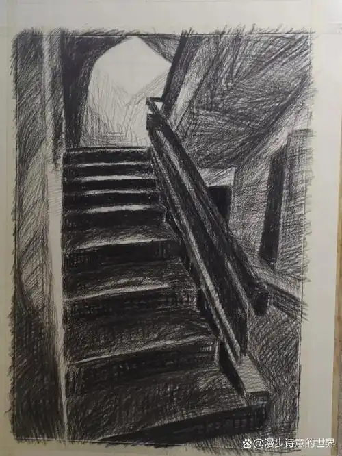 素描课程练习  (一)楼梯写生创作 找到了大一刚入校的素描课程练习