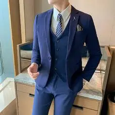 罗冠朝品秋冬新款西装男韩版潮流青年修身帅气西服套装英伦风休闲三件