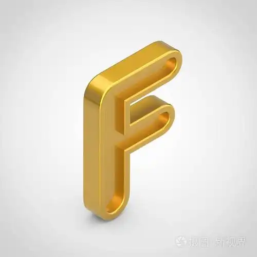 金色字母 f 大写.3d 渲染在白色背景上隔离的等距浮雕字体