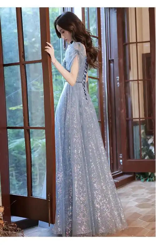 dx宴会晚礼服裙女2022新款高贵1成人礼生日平时可穿长款优雅气质蓝色