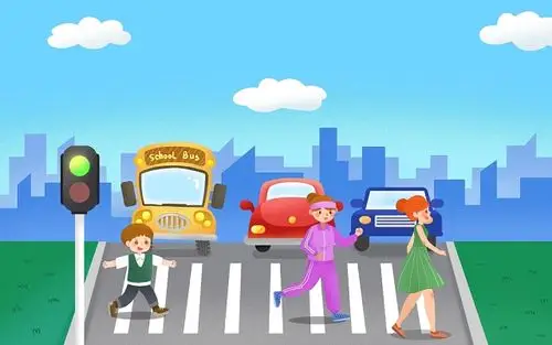 手绘交通安全日人行道上过马路的行人原创插画素材人物手绘卡通小学生