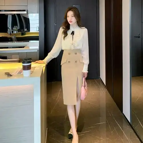 高腰开叉半身裙显瘦包臀一步裙女ol职业长款新款裙子时尚2021秋装