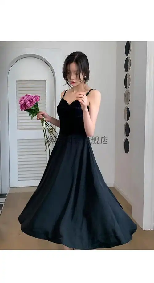 高品质好质量燕珺黑色小晚礼服吊带女宴会气质生日连衣裙轻奢小众高端