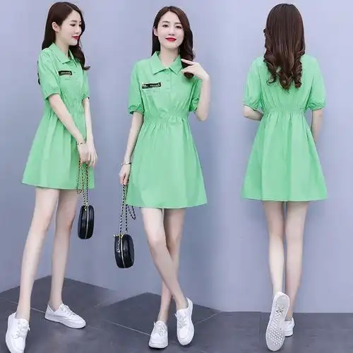 小个子时尚休闲白色衬衫连衣裙女夏装学院风初恋减龄气质运动裙子