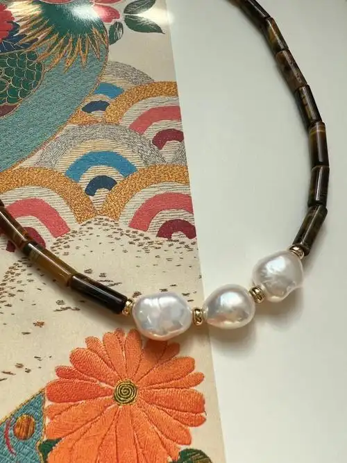 localocean三颗珍珠虎眼项链