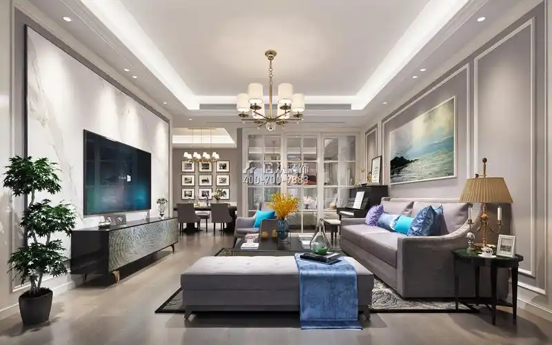 天鹅湖花园二期125平方米美式风格平层户型封面装修效果图