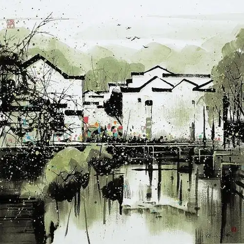 他笔下的江南水乡风情意境超美!欣赏国画山水中春意朦胧的乡村风景!