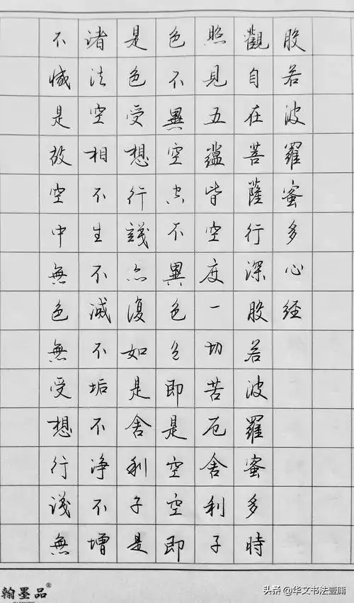 波若波罗密多心经硬笔书法作品波若波罗密多心经欣赏
