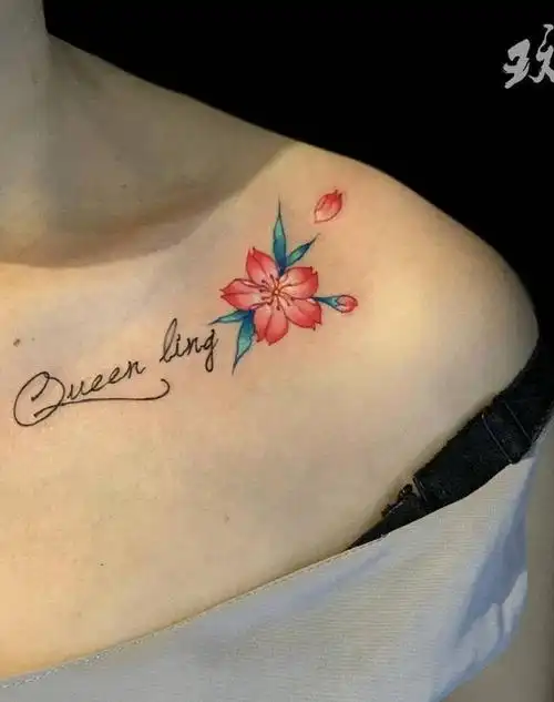 锁骨小清新纹身图片_颈部纹身图案